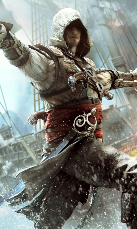 Download Wallpaper Gun, Ship, Sword, Flag, Pirate, Assassin.