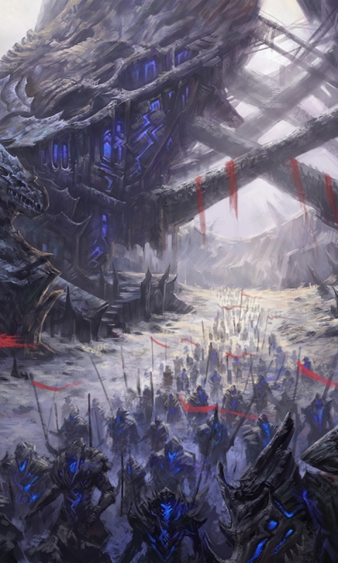 snow, rocks, dragon, army, art, gorge, undead, banner
