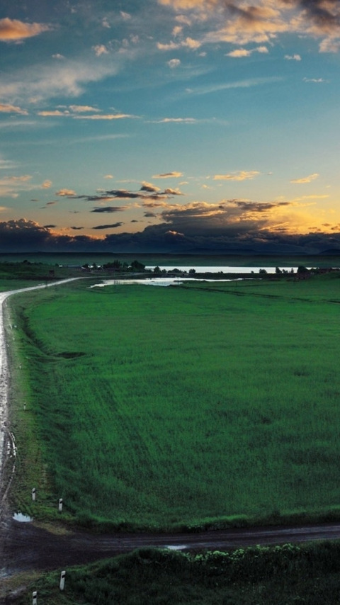 Download Wallpaper The Sky Grass Clouds Field Road Clouds Sky Grass Section Landscapes