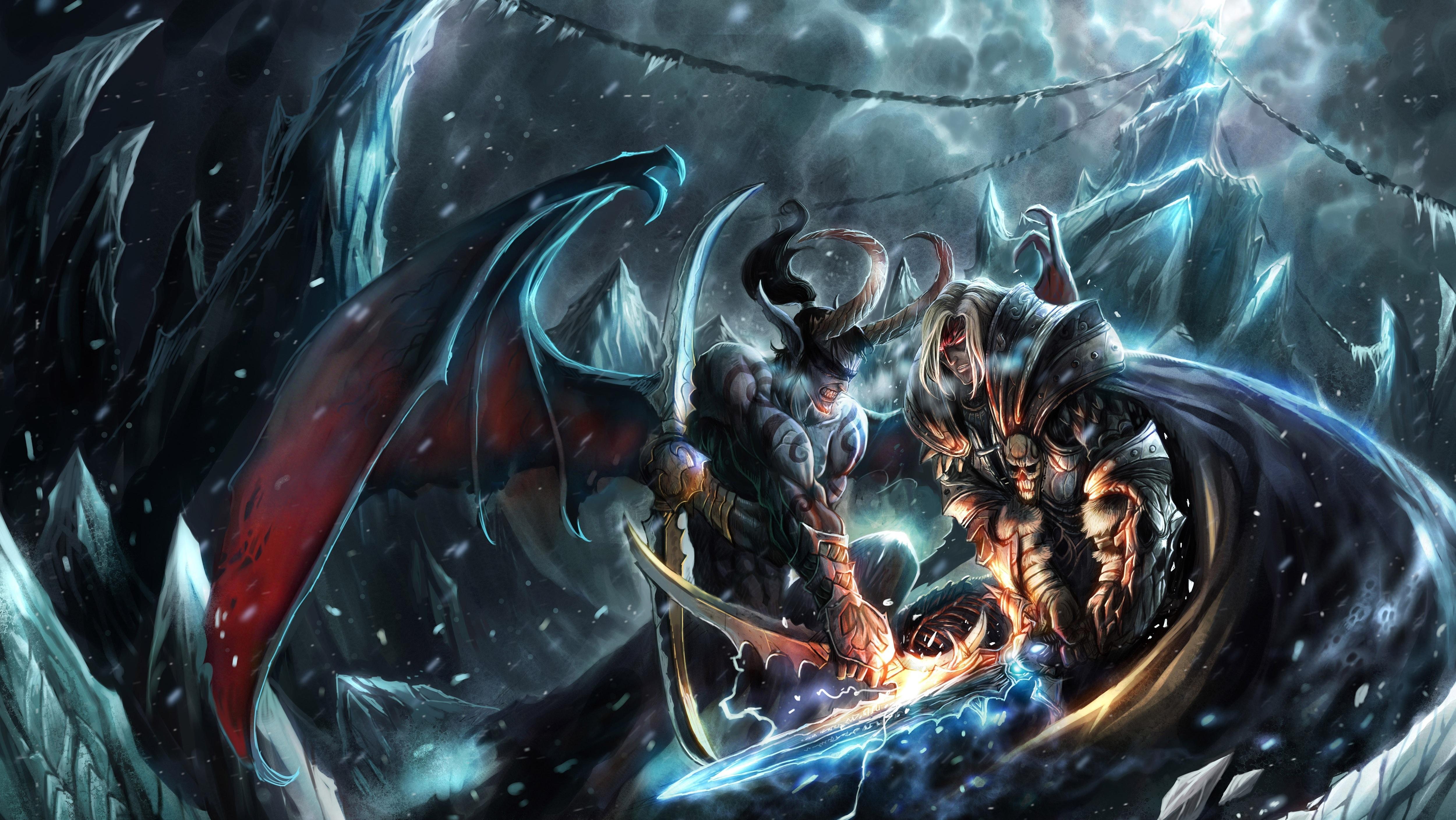 Wallpaper snow, rocks, the demon, art, horns, battle, WarCraft 3, TFT for  mobile and desktop, section игры, resolution 5000x2815 - download