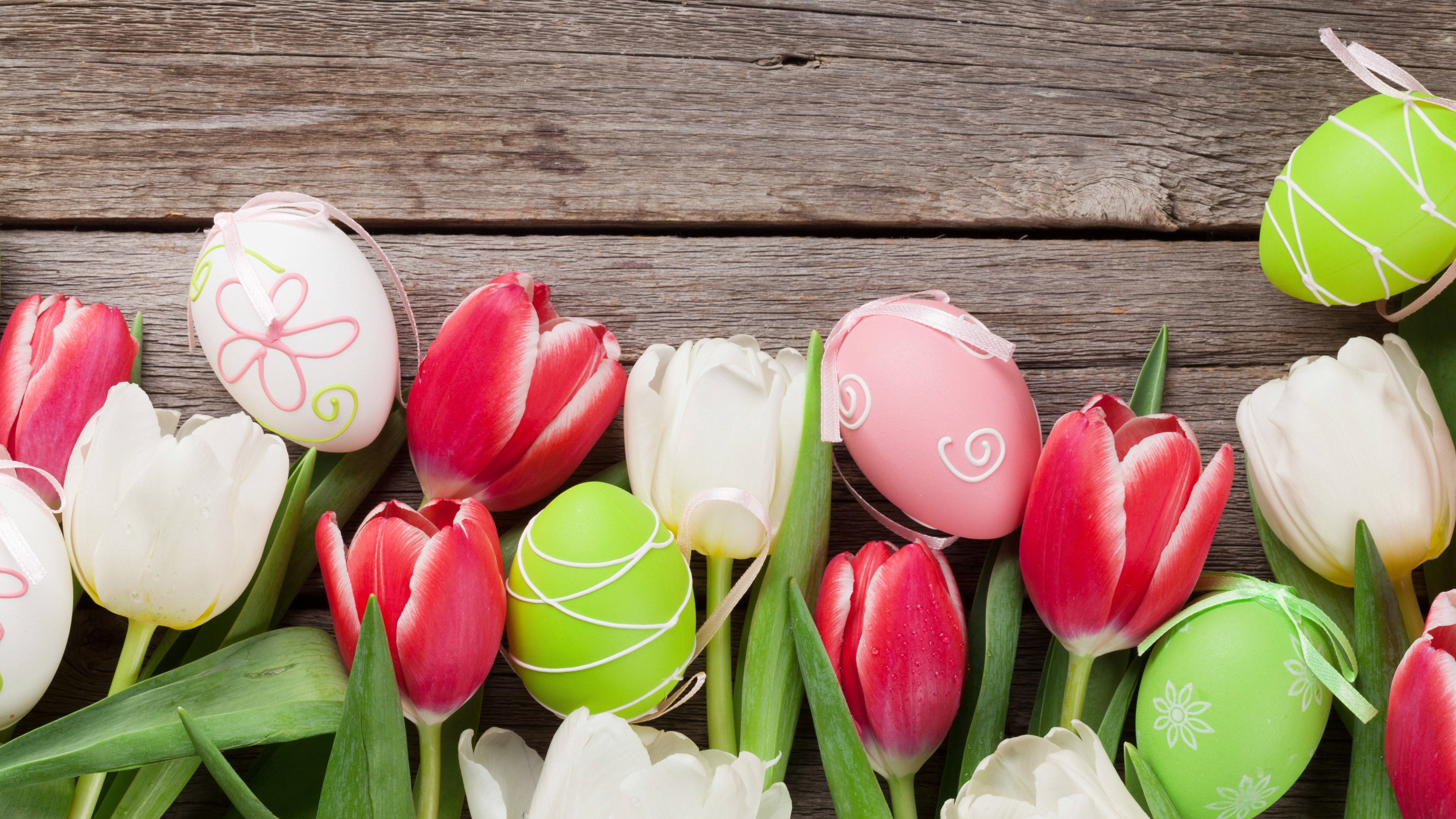flowers, eggs, spring, colorful, Easter, red, happy, wood