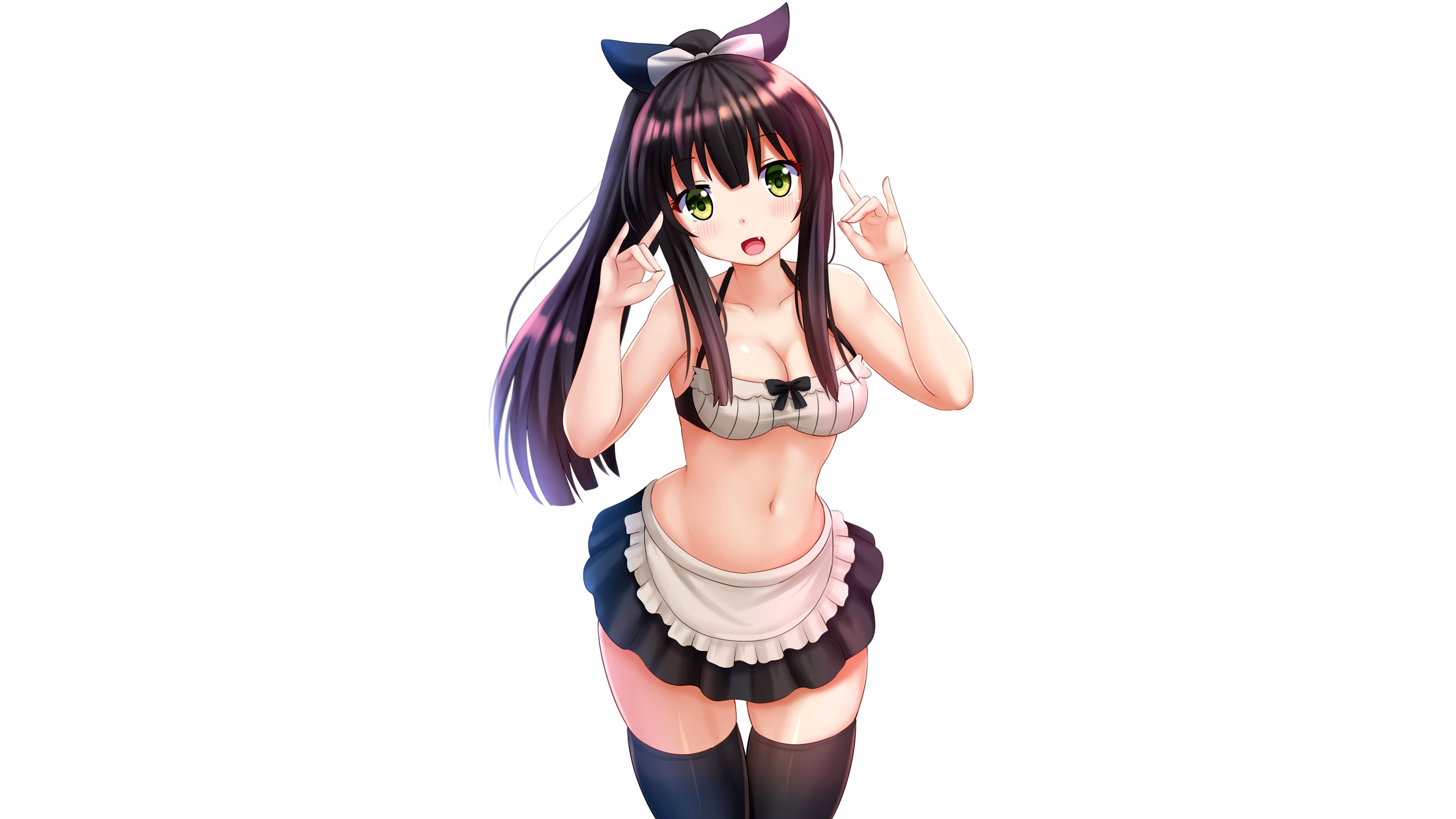 Download wallpaper girl, sexy, cleavage, thighhighs, long hair, brown hair,  boobs, anime, section seinen in resolution 5120x2880