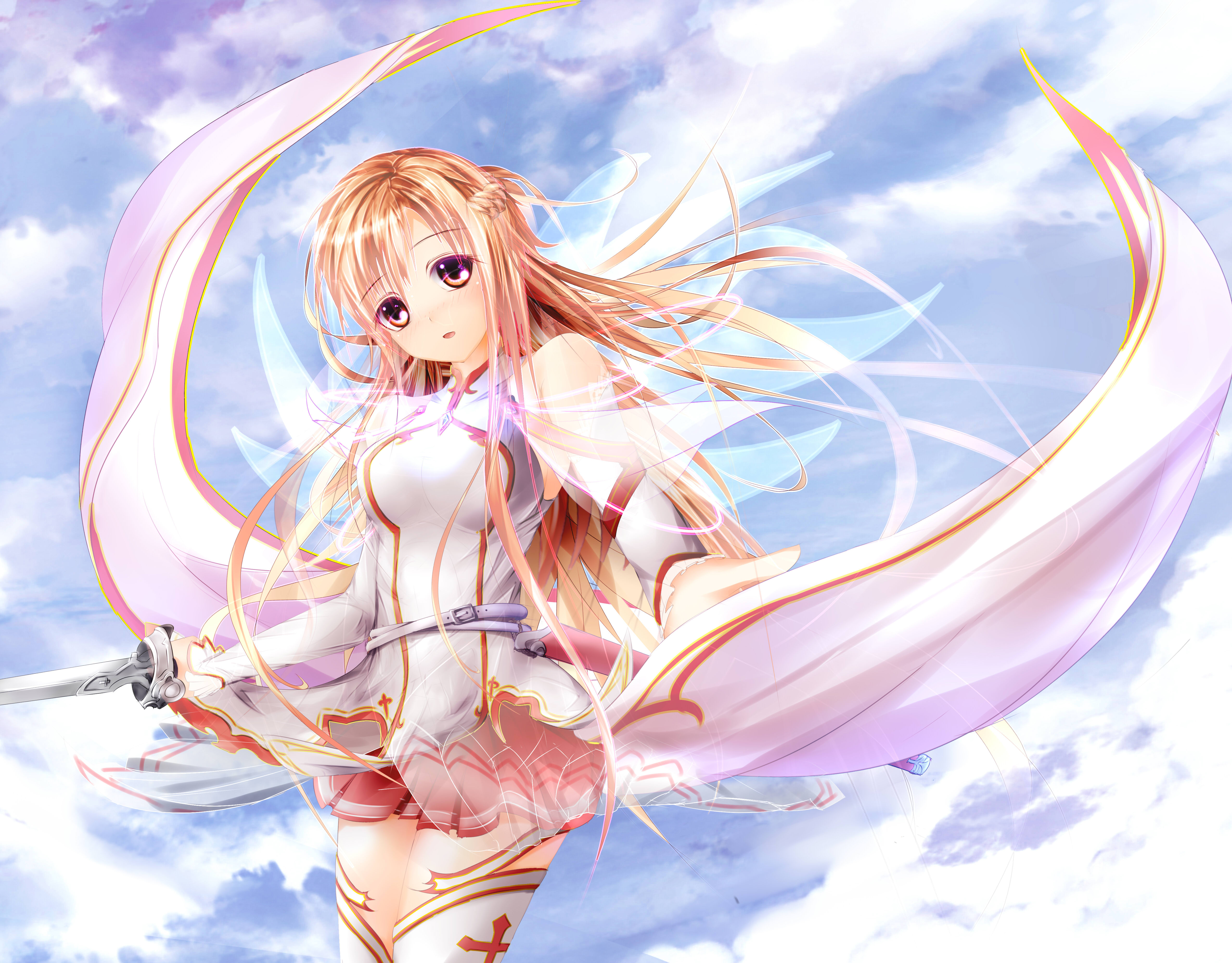 Wallpaper The sky, Clouds, Girl, Hair, Sword, Clothing, Belt, Weapons for  mobile and desktop, section сёнэн, resolution 5120x4000 - download