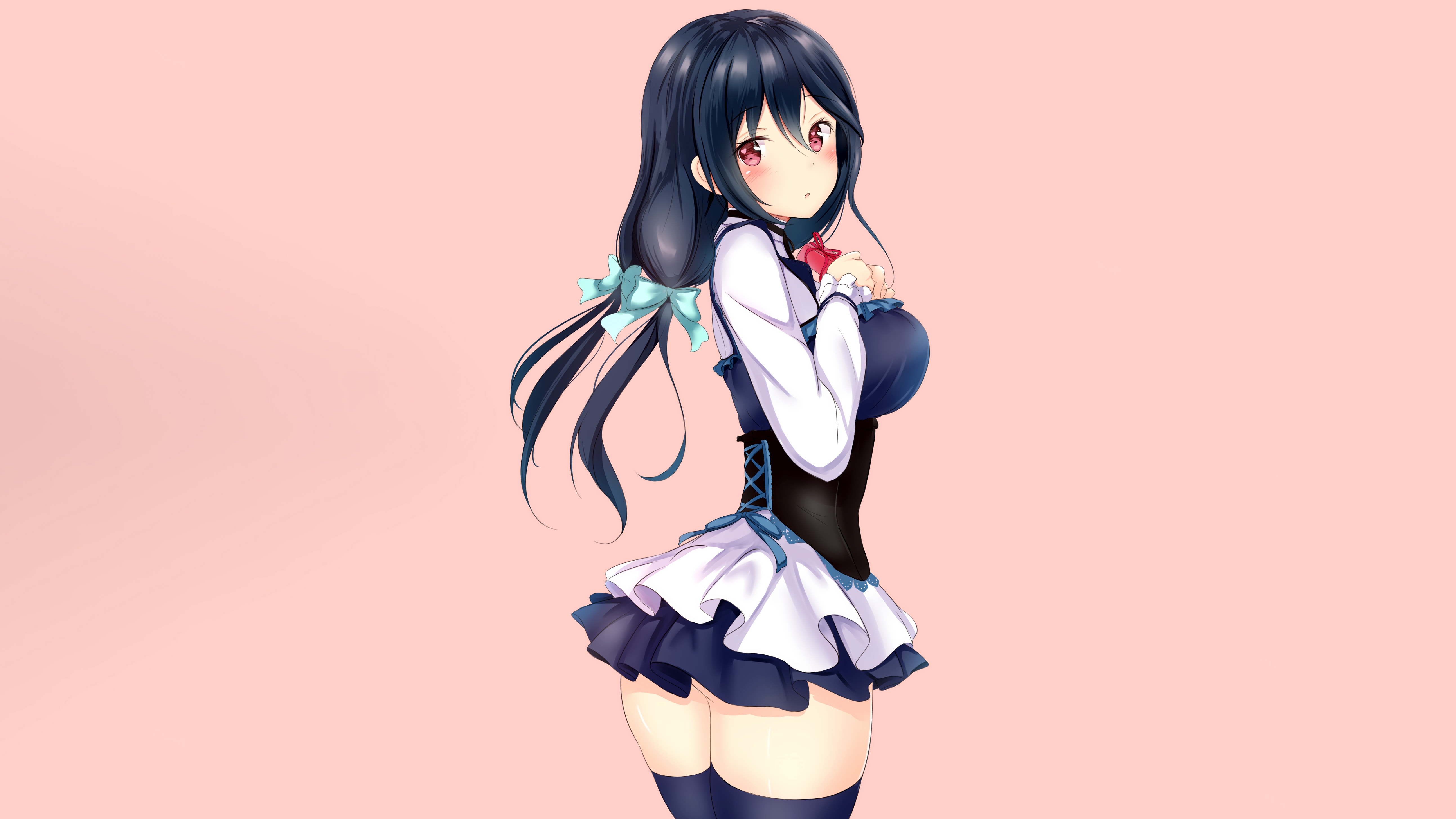 Wallpaper girl, sexy, thighhighs, long hair, dress, anime, beautiful, red  eyes for mobile and desktop, section сэйнэн, resolution 5176x2912 - download