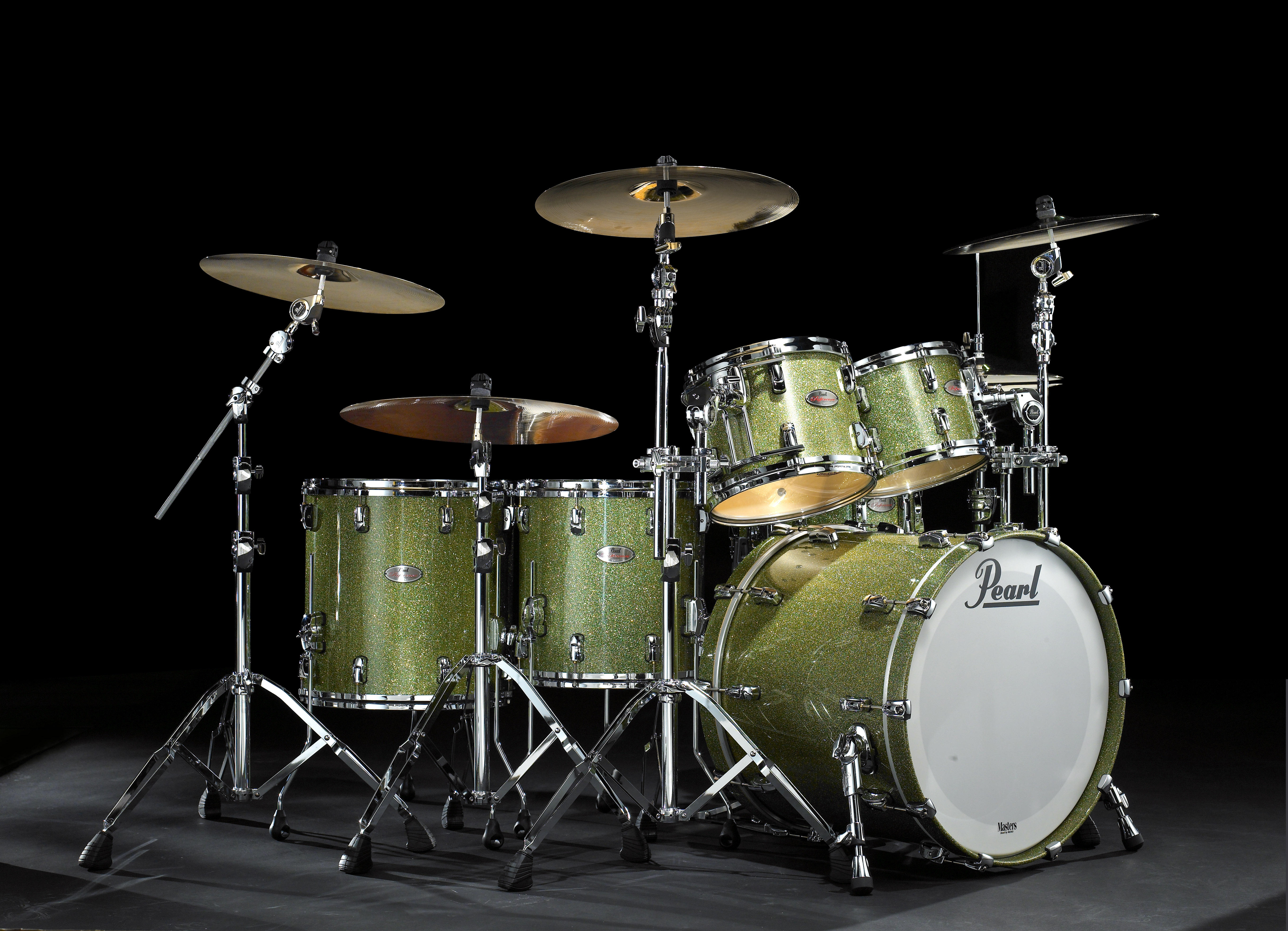 Wallpaper drum, Pearl Reference. drum set, metallic green for