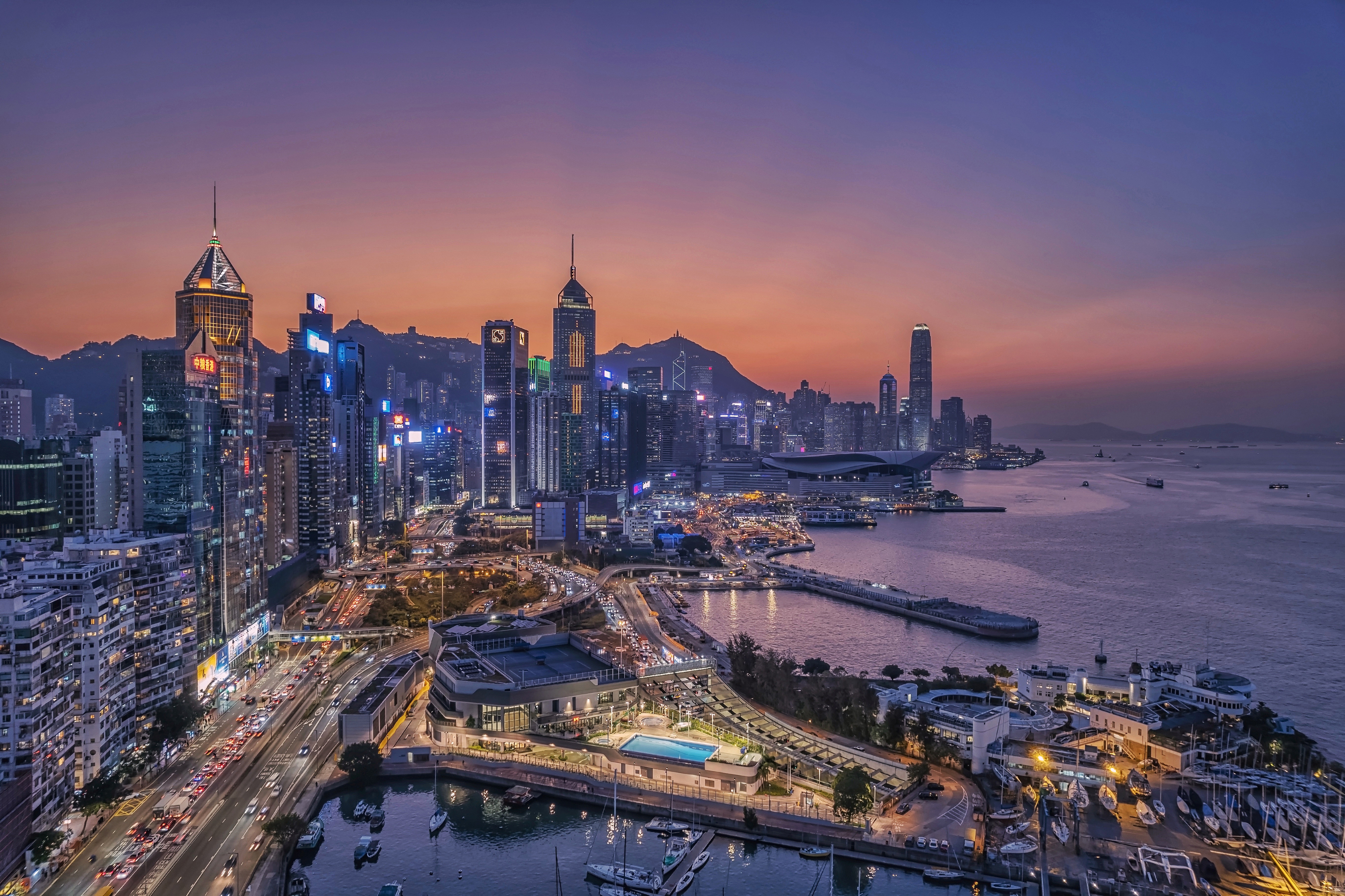 Современная азия. Остров Гонконг. Hong Kong Island. Красивые картинки на рабочий стол закат в городе.