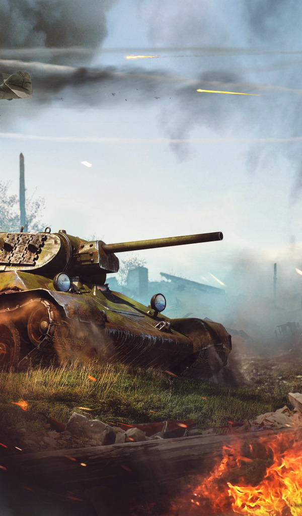 Download wallpaper fire, dirt, tank, T-34, War Thunder, The battle for ...