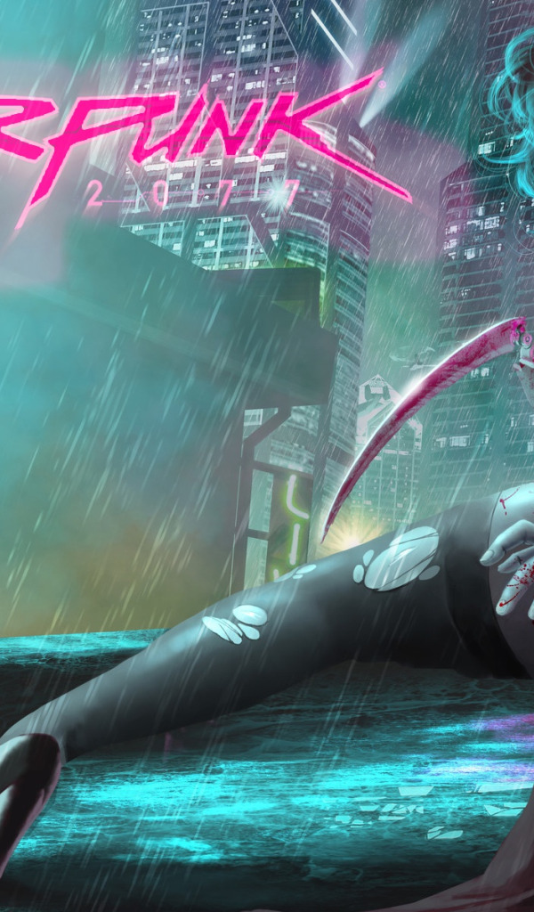 Wallpaper Girl, The city, The game, Rain, Art, Cyborg, CD Projekt