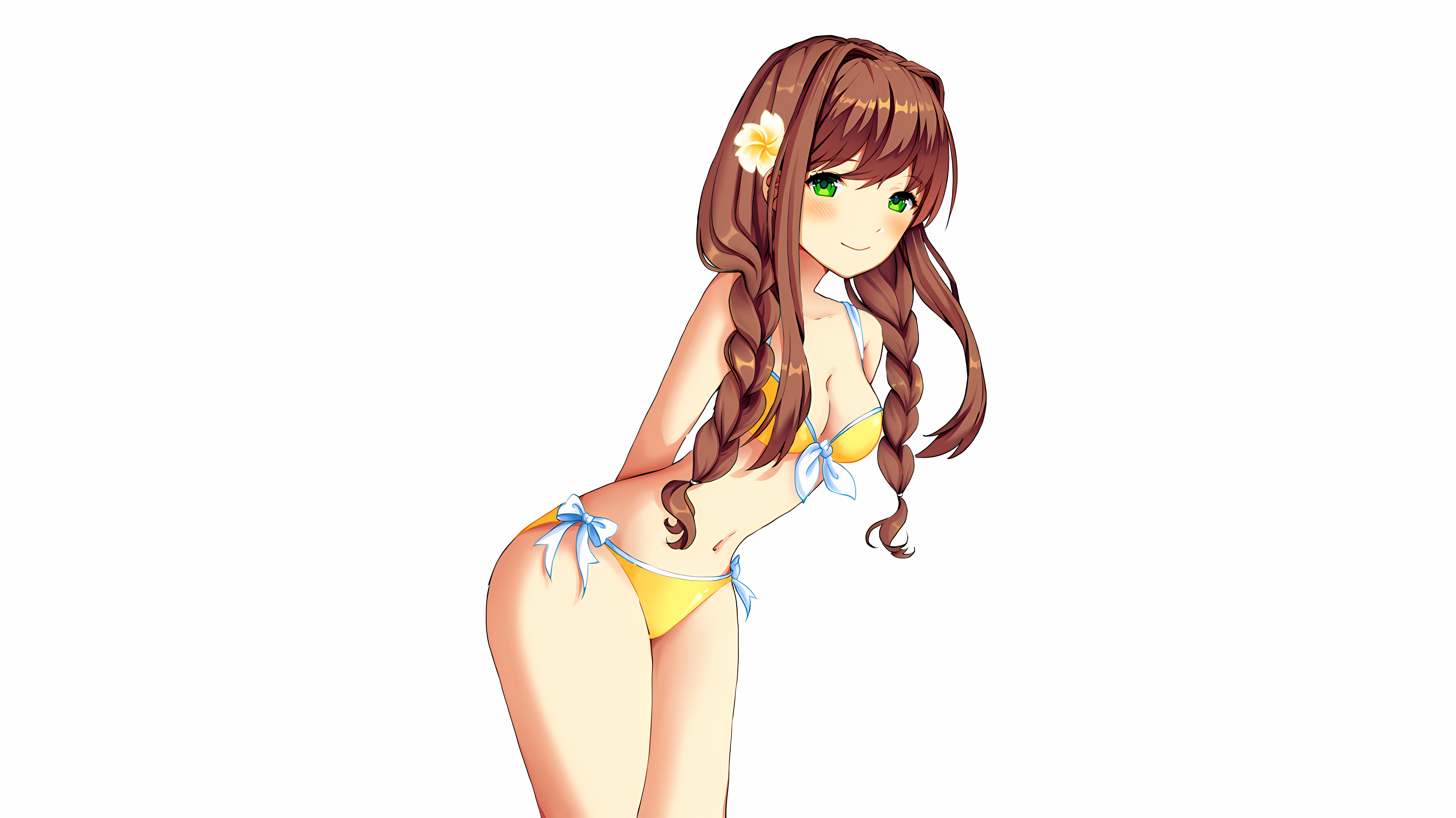 Download wallpaper girl, sexy, cleavage, green eyes, long hair, brown hair,  boobs, anime, section seinen in resolution 6148x3456