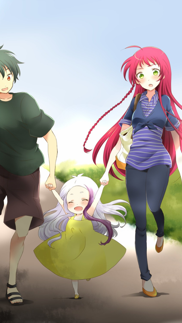 Download wallpaper girl, girl, guy, walk, anime, art, Threesome, yusa emi,  section shonen in resolution 1024x1024