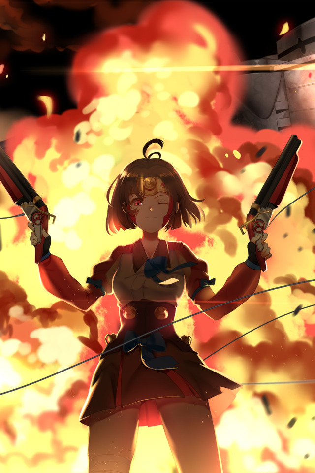 anime girl with fire in hands