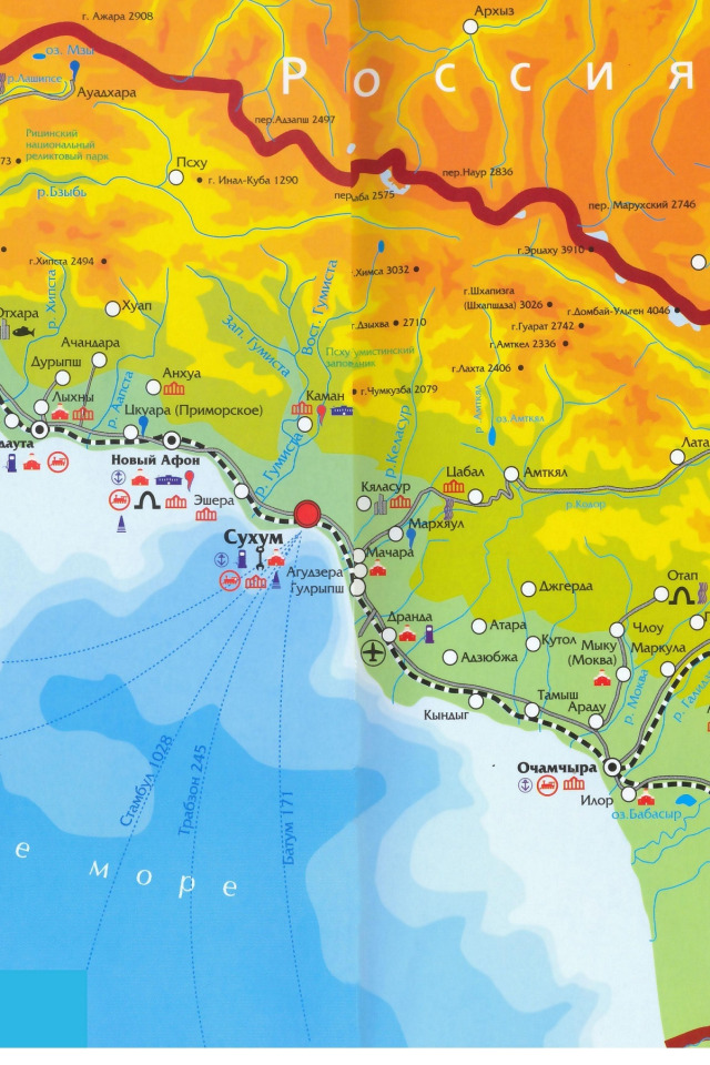 Гагра новый афон расстояние. Карта побережья чёрного моря с городами и поселками Абхазия. Карта Абхазии побережье черного моря. Берег Абхазии на карте черного моря. Города Абхазии на карте побережья черного моря.