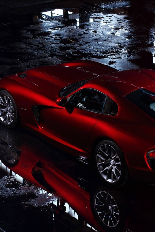 red, reflection, Dodge, puddles, Dodge, supercar, Viper, rear view