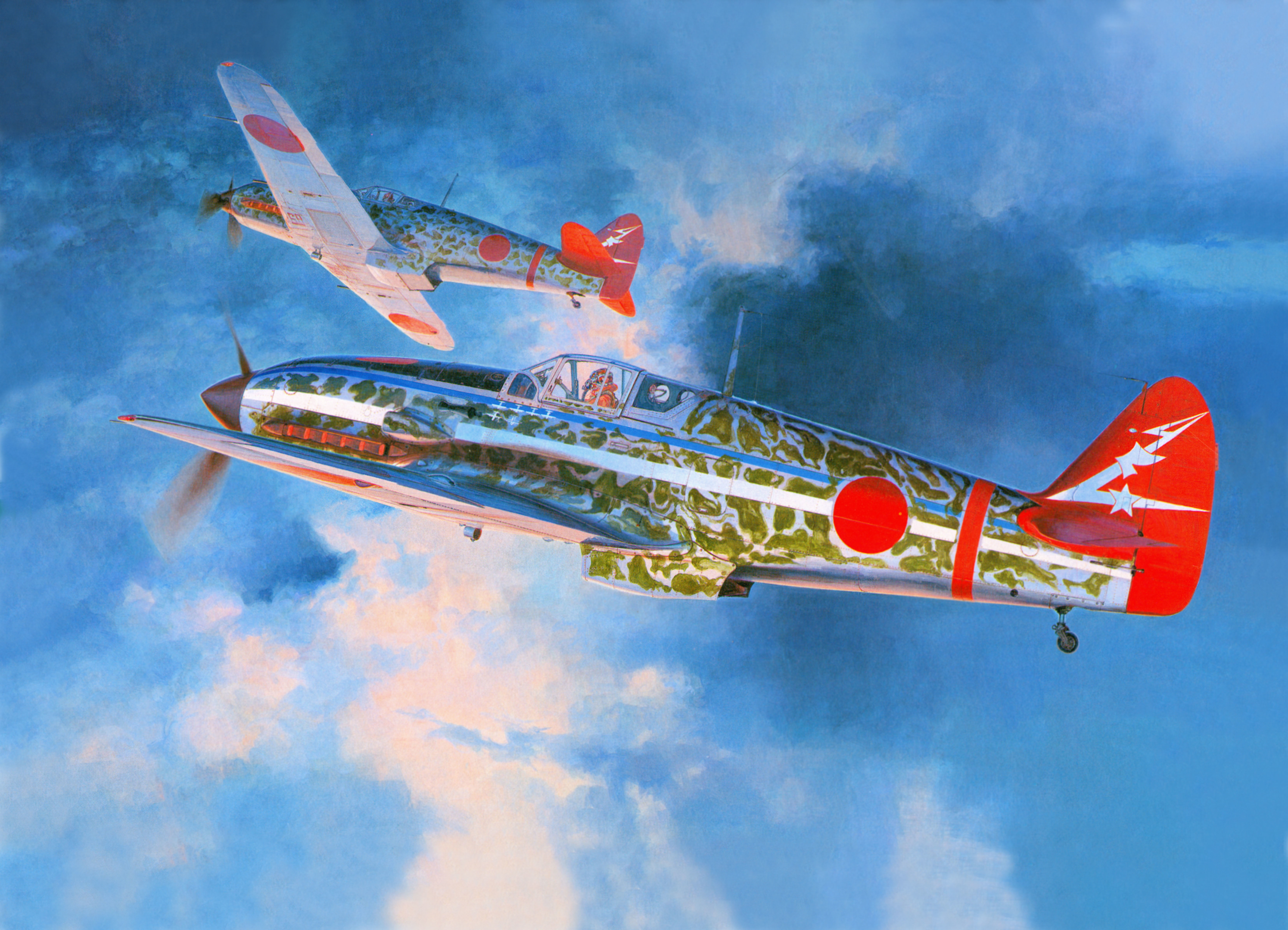 Wallpaper the sky, clouds, figure, art, fighters, Kawasaki
