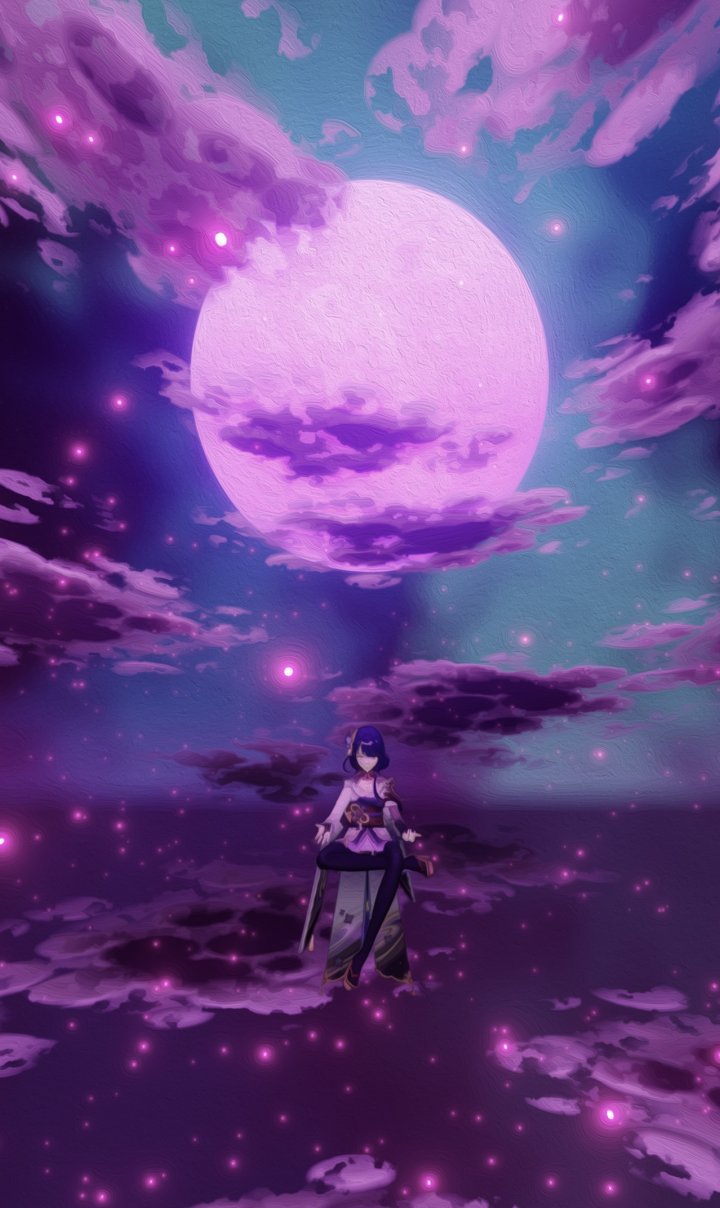 Download wallpaper water, girl, clouds, night, lights, the moon ...