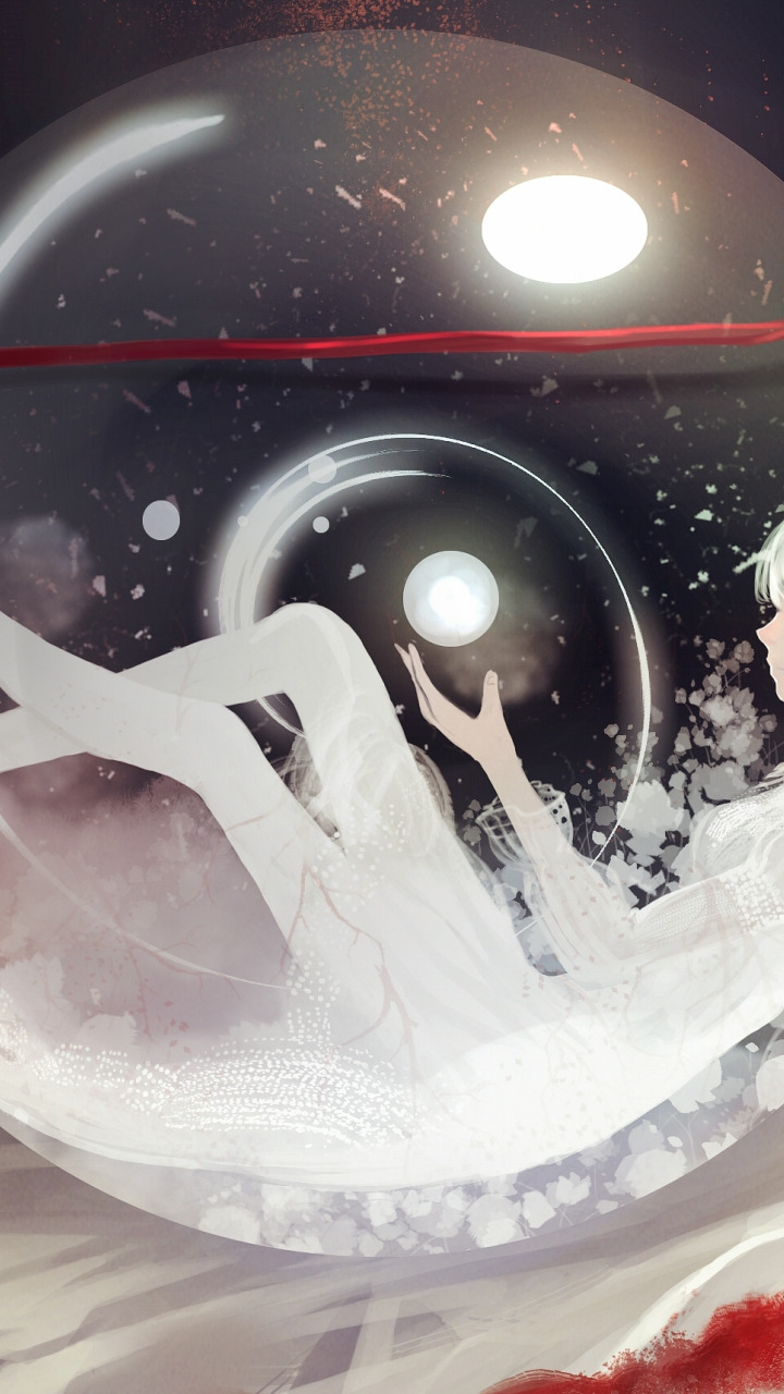 Download wallpaper girl, glare, blood, ball, art, tape, Anime, bubble ...