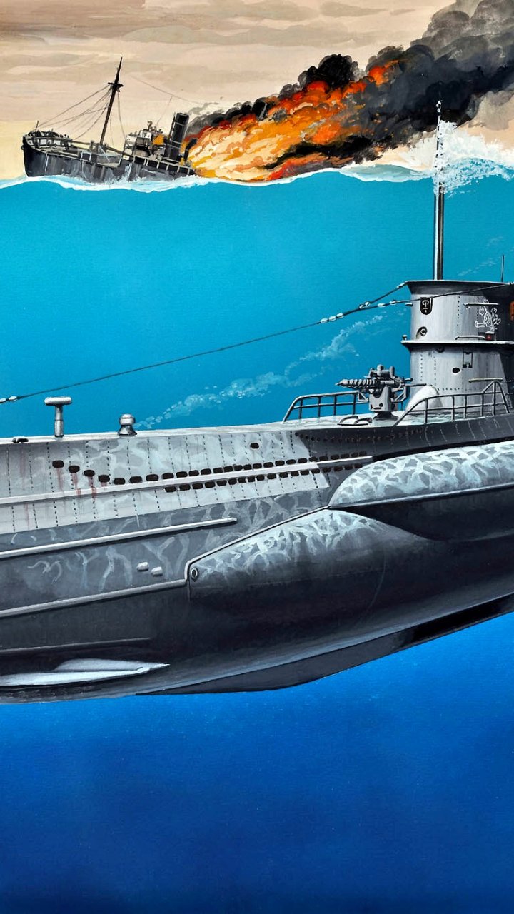 Download wallpaper German, art, painting, submarine, VIIC, WWII, Type ...