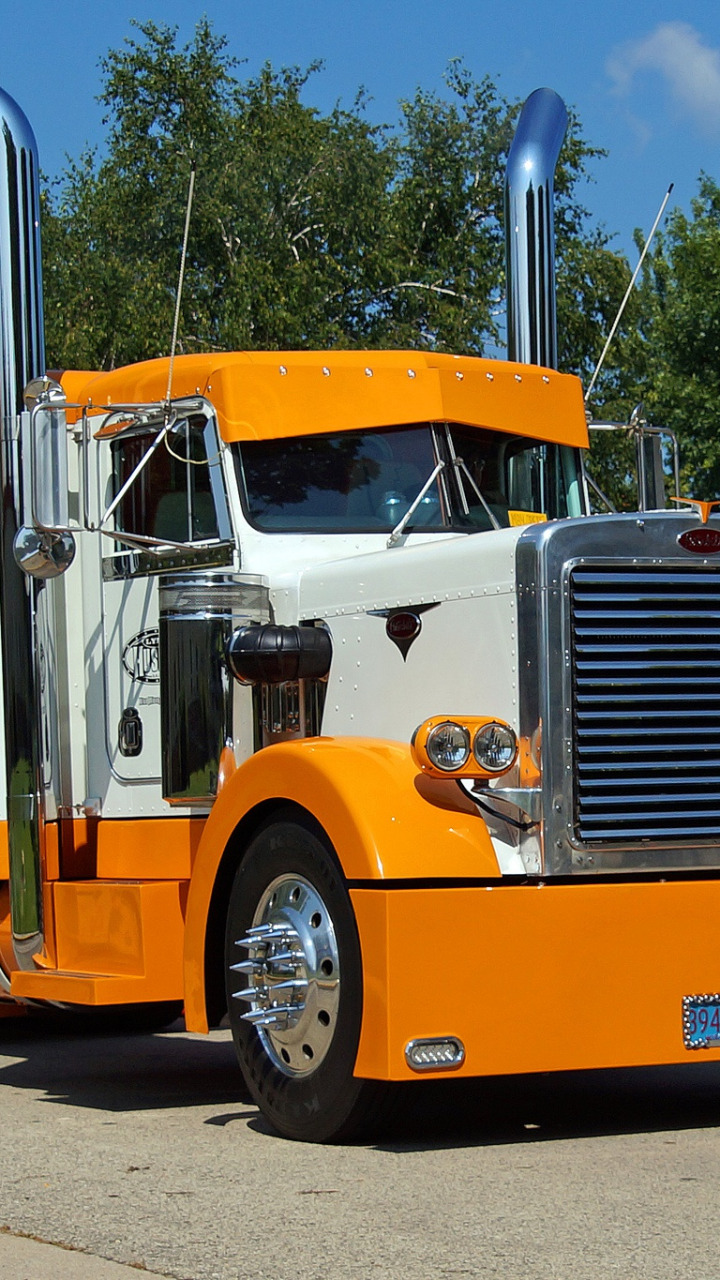 Download wallpaper Orange, White, Peterbilt, Hrome, section trucks in