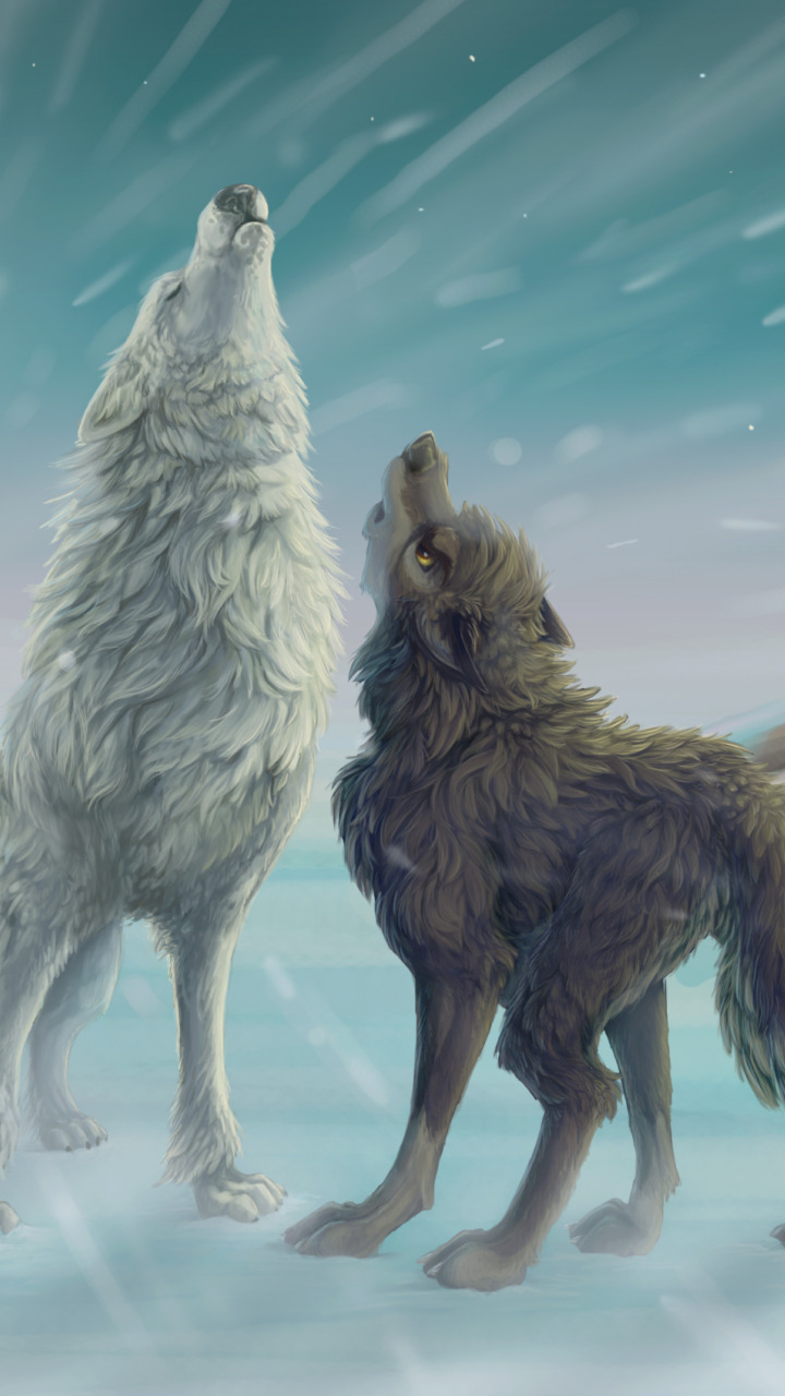 winter, snow, art, lantern, wolves, howl, box, Blizzard