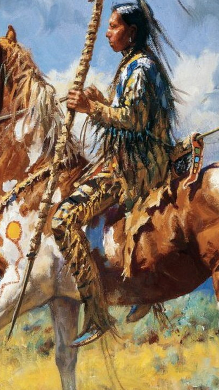 Download wallpaper artistic, first people, native american riding horse ...