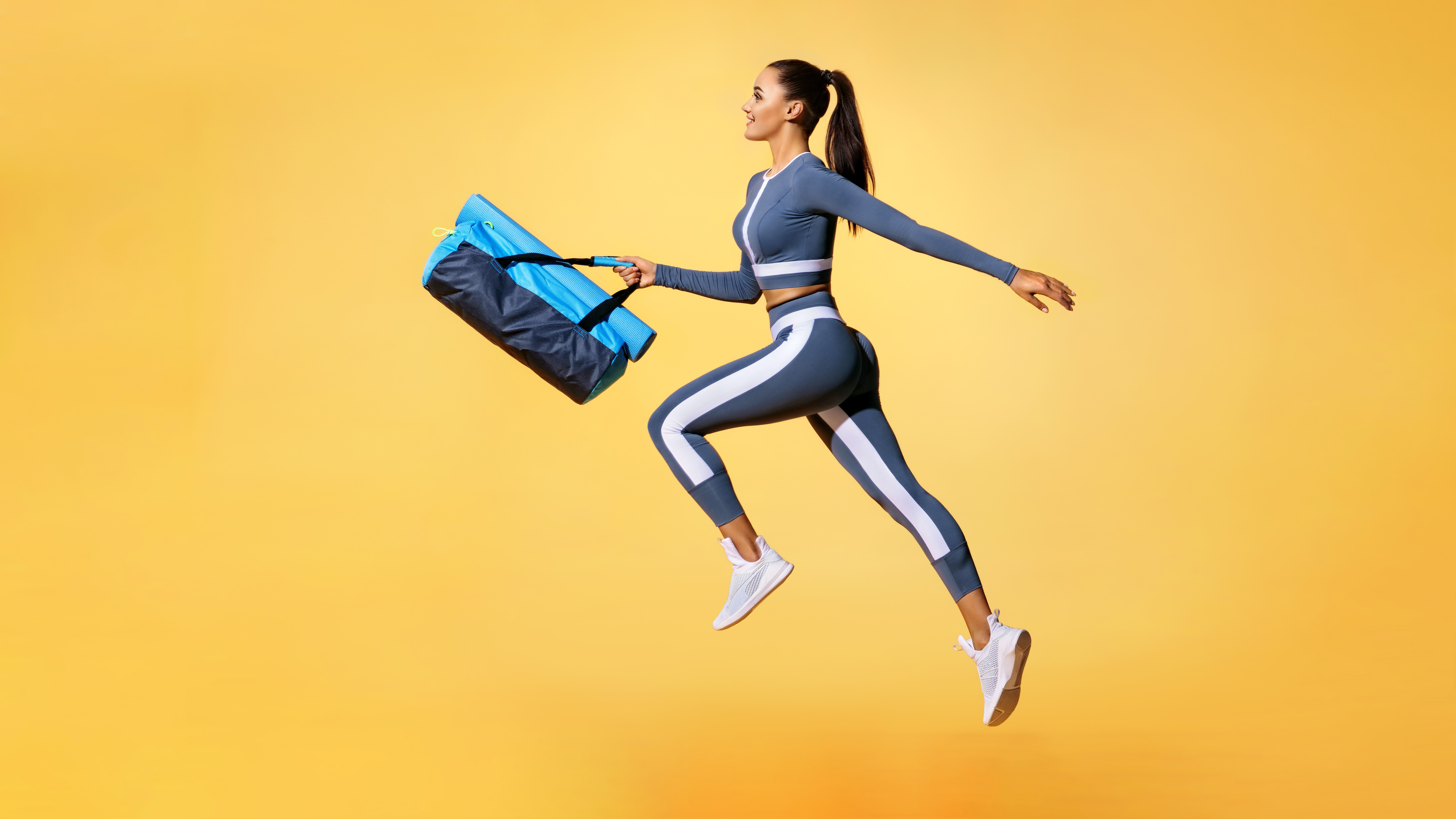 Wallpaper leggings, running girl, fitness body, activewear, sports