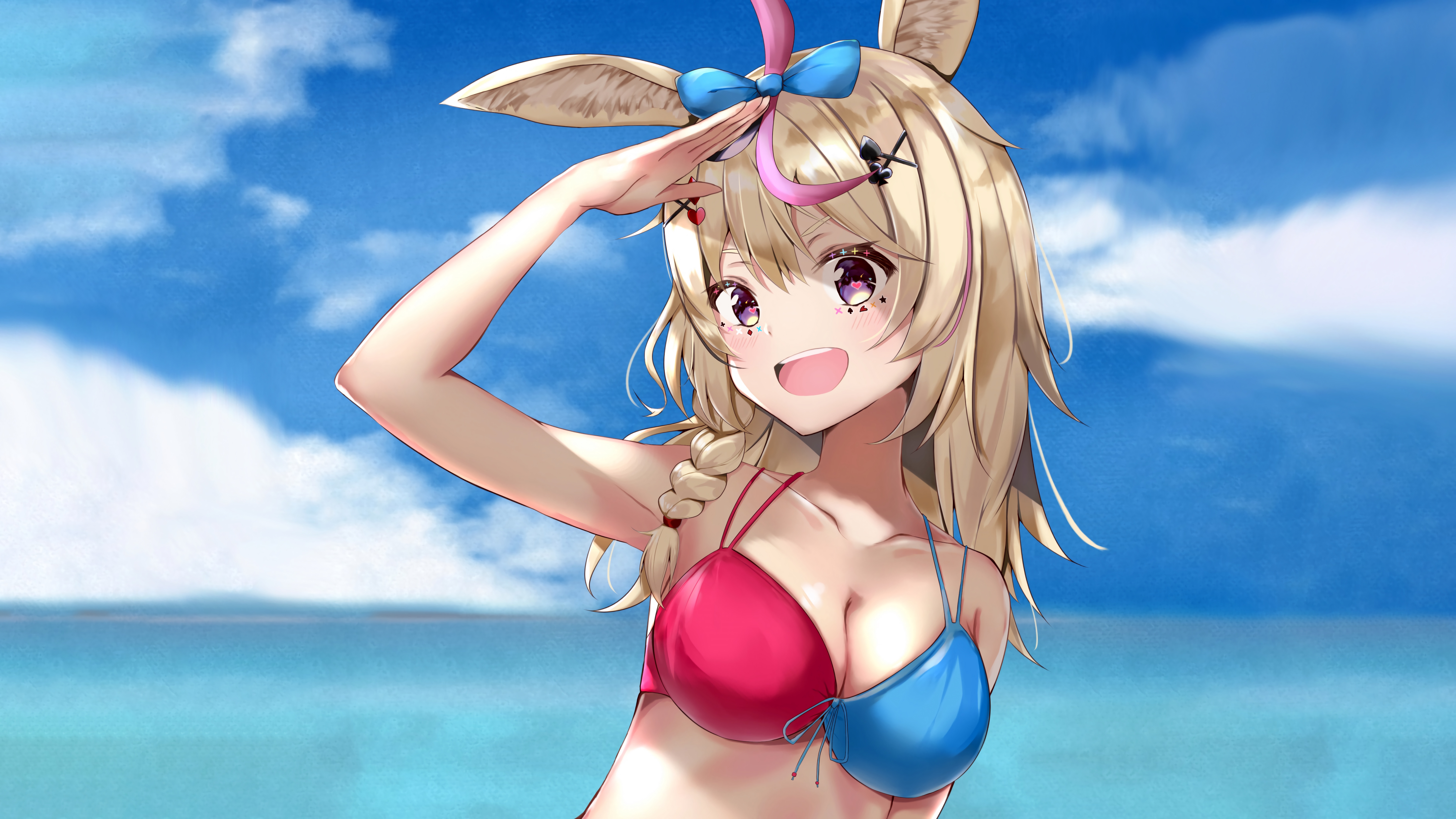 Wallpaper girl, sexy, cleavage, beach, sky, long hair, sea, boobs for  mobile and desktop, section сэйнэн, resolution 7872x4428 - download