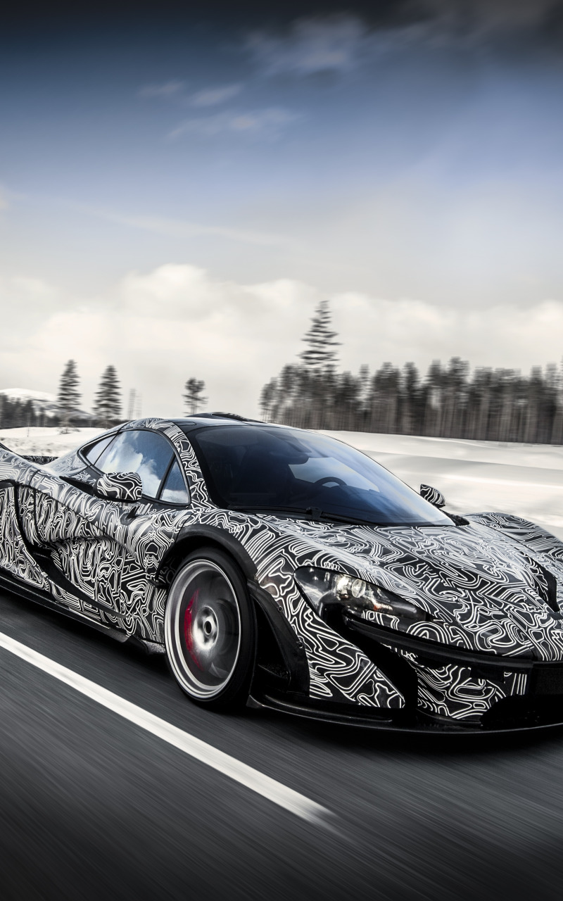 Download wallpaper road, the sky, snow, speed, hypercar, Mclaren P1 ...