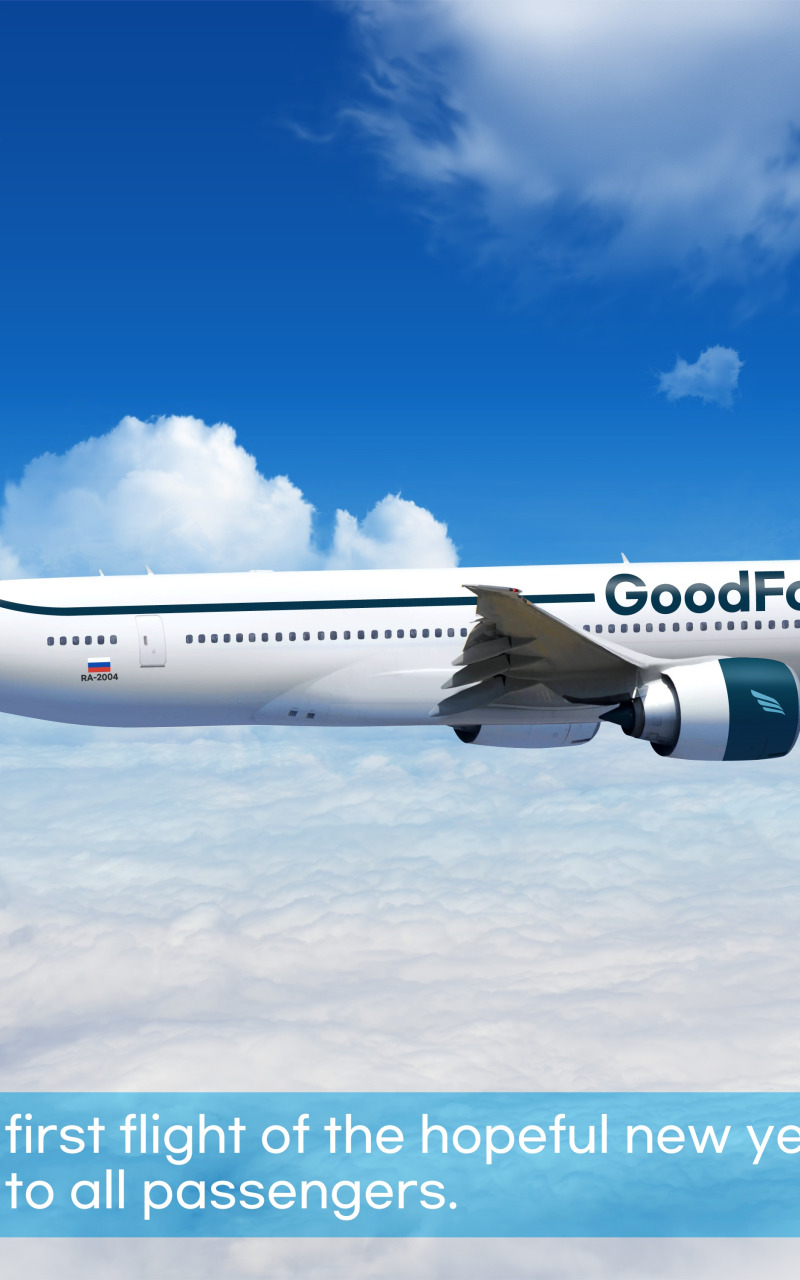 Download wallpaper goodfon, sky, flight, airplane, happy new year, 2024