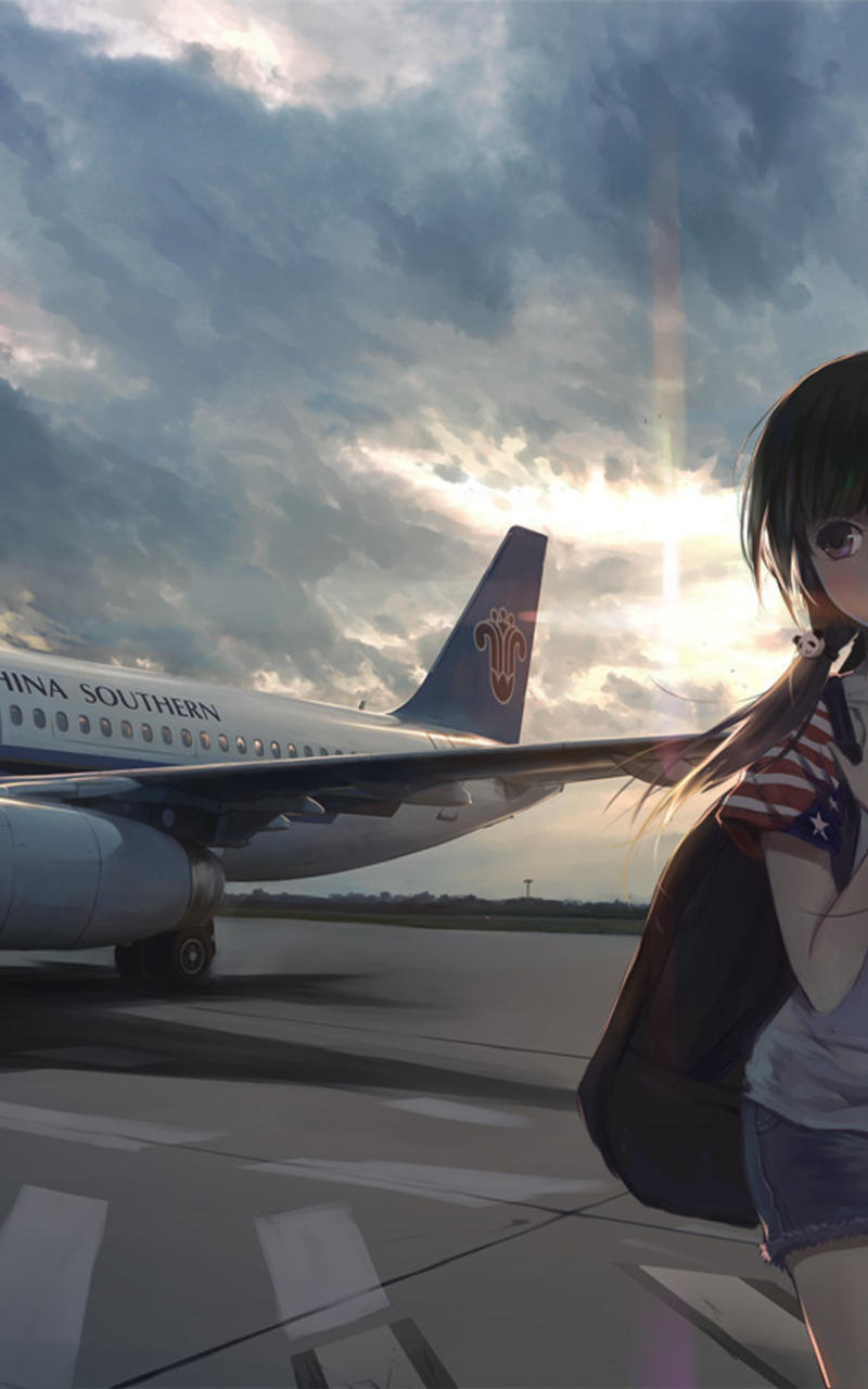 Download Calm Anime Playing Airplane Wallpaper | Wallpapers.com