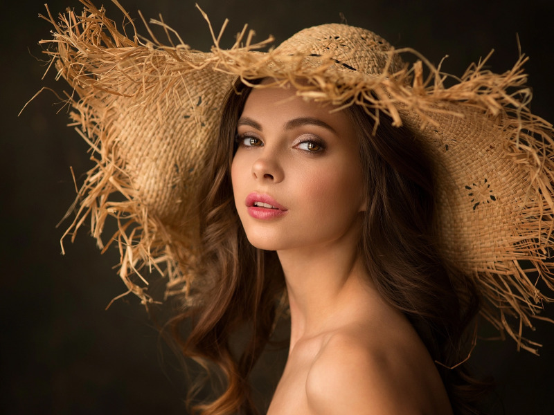 Download wallpaper look, girl, portrait, hat, Natalia, Dennis Drozhzhin ...