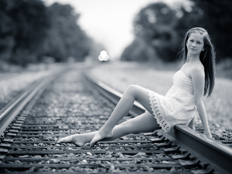 girl, background, railroad