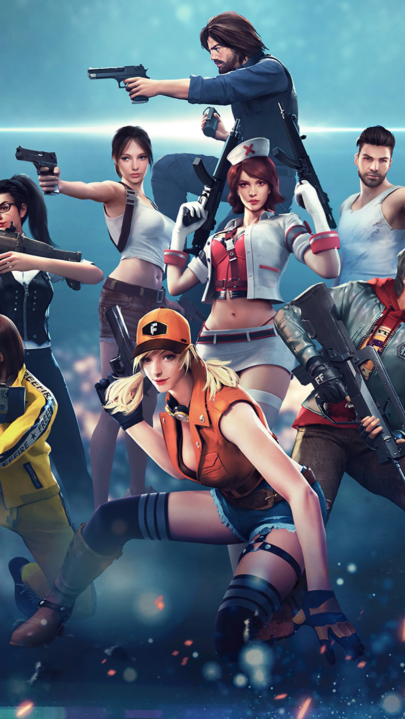 Download wallpaper weapons, the game, sparks, game, poster, characters,  characters, Garena Free Fire, section games in resolution 824x1464