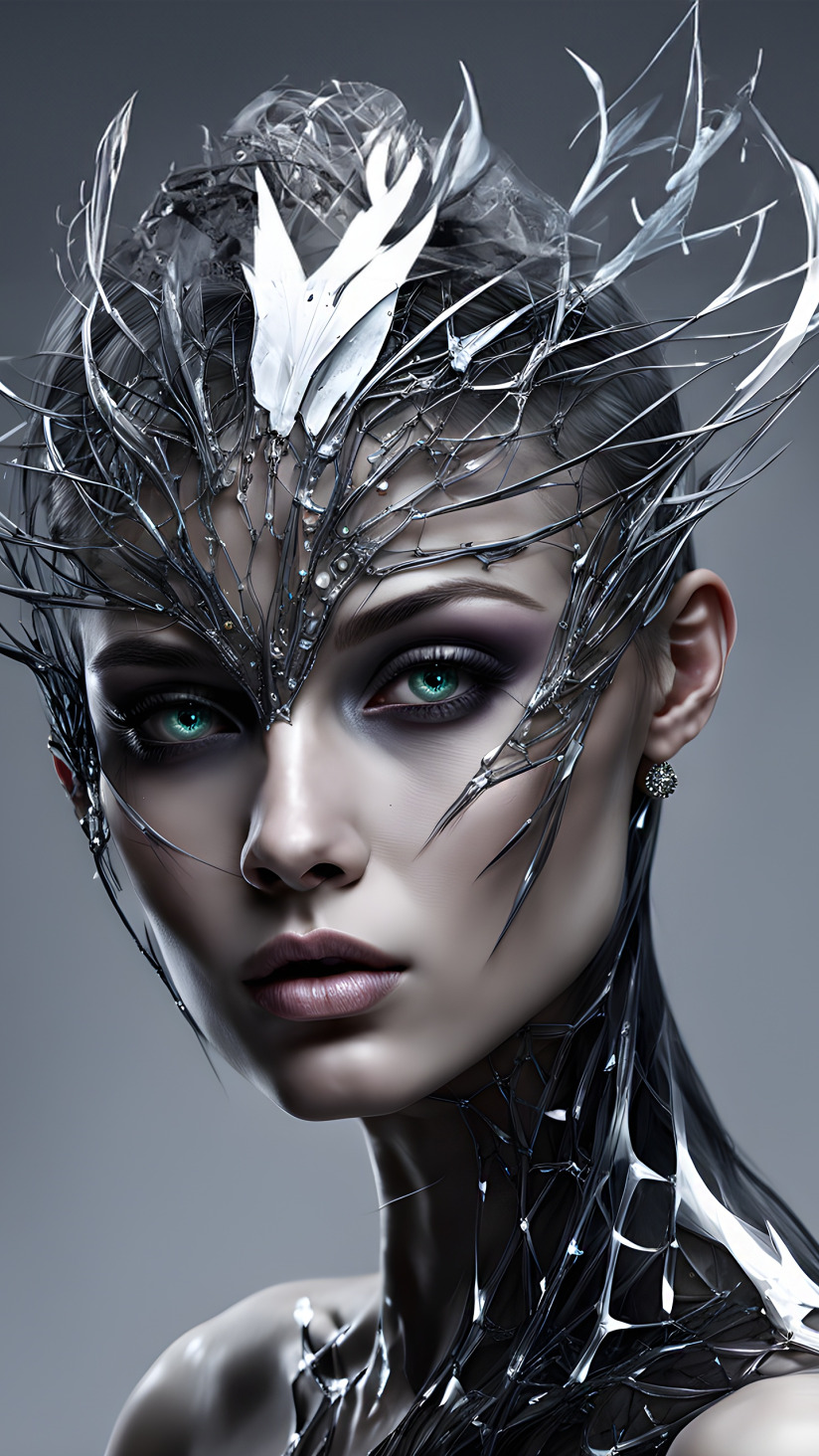 Download wallpaper look, decoration, metal, portrait, fantasy, neck, AI  art, neural network, section fantasy in resolution 824x1464