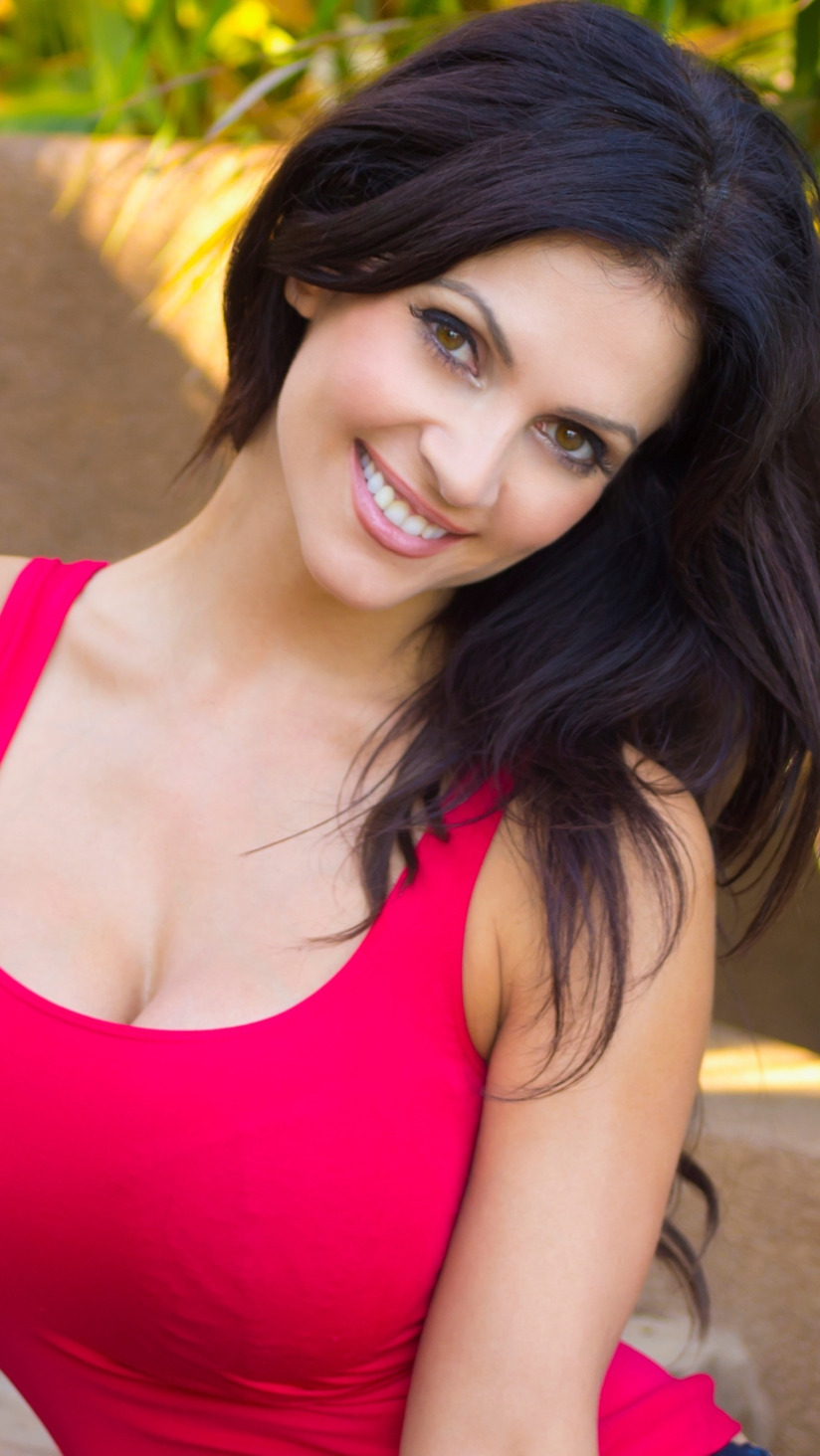 Download wallpaper Denise Milani, Big Boobs, Red Top, section girls in  resolution 824x1464