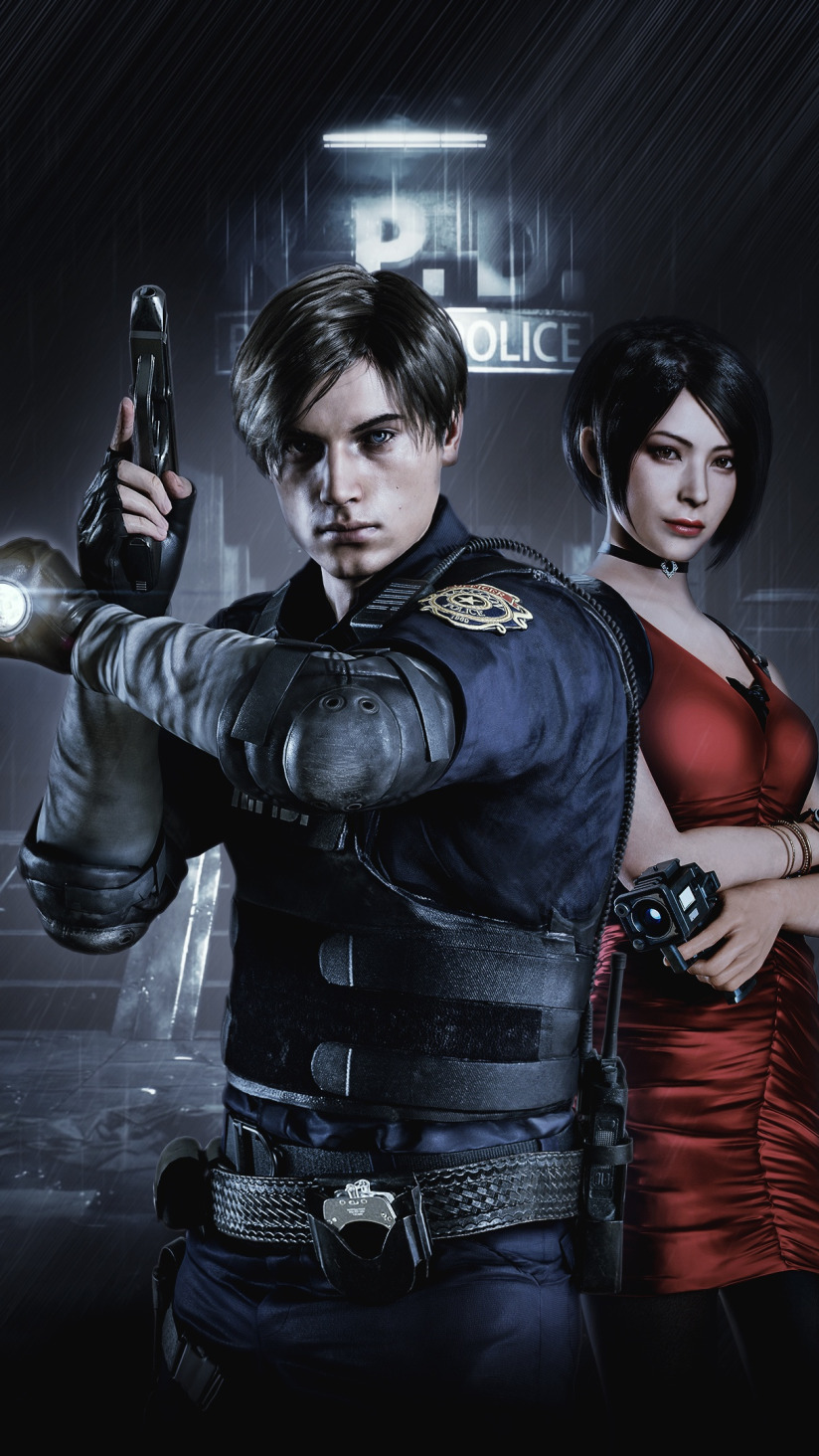 Download wallpaper girl, gun, brunette, zombies, lantern, male, Leon Scott  Kennedy, Ada Wong, section games in resolution 824x1464