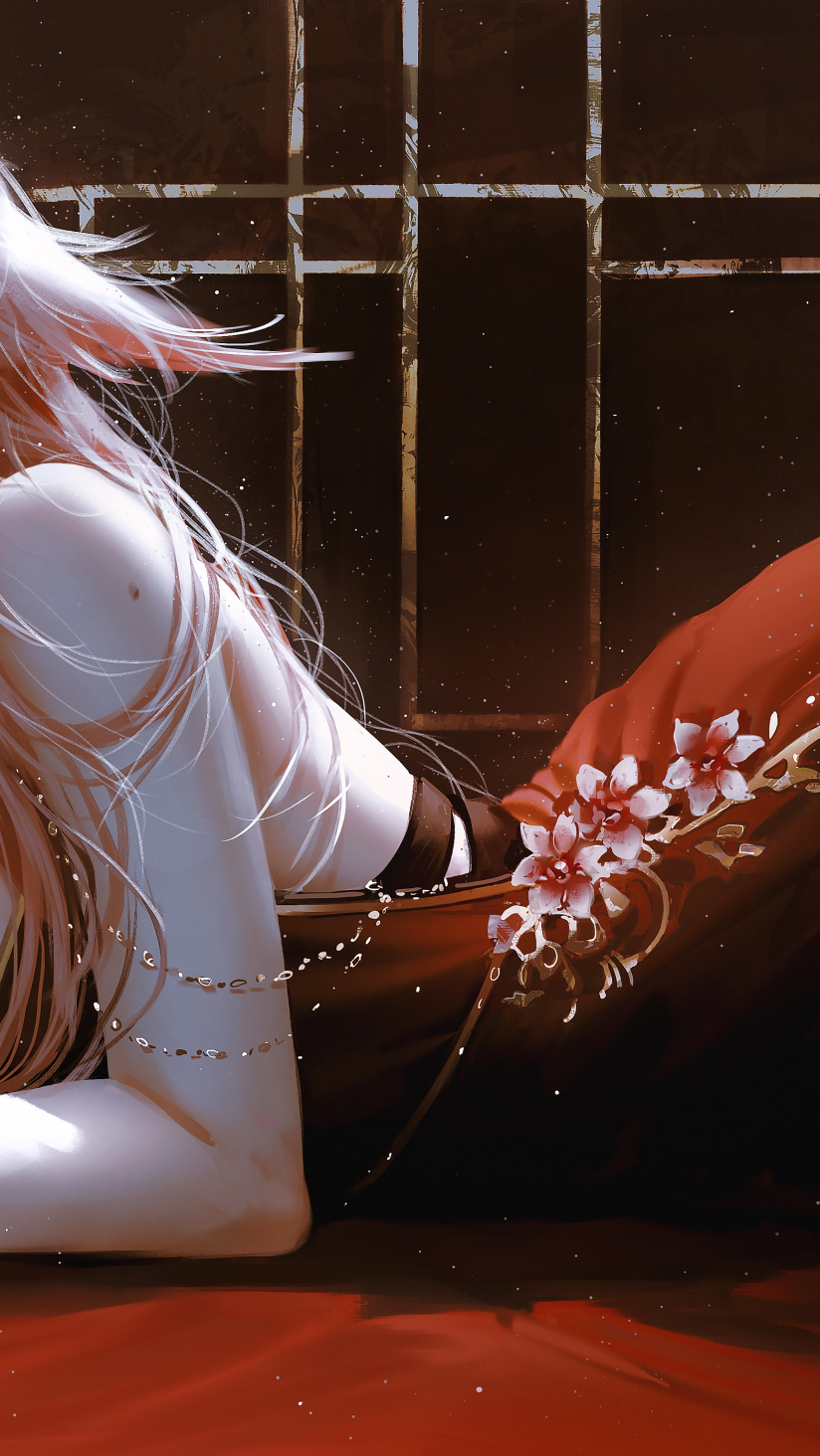 Download wallpaper girl, flowers, Genshin Impact, Yae Miko, NIXEU, section  games in resolution 824x1464