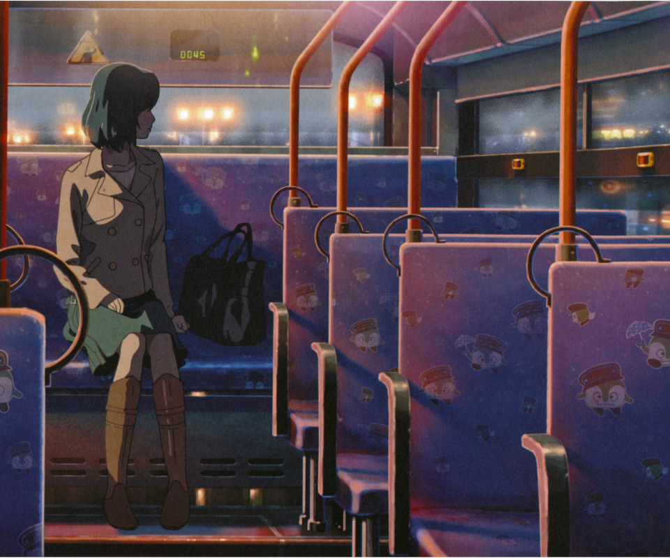 Download wallpaper lights, the evening, bus, seat, bag, art, makoto ...