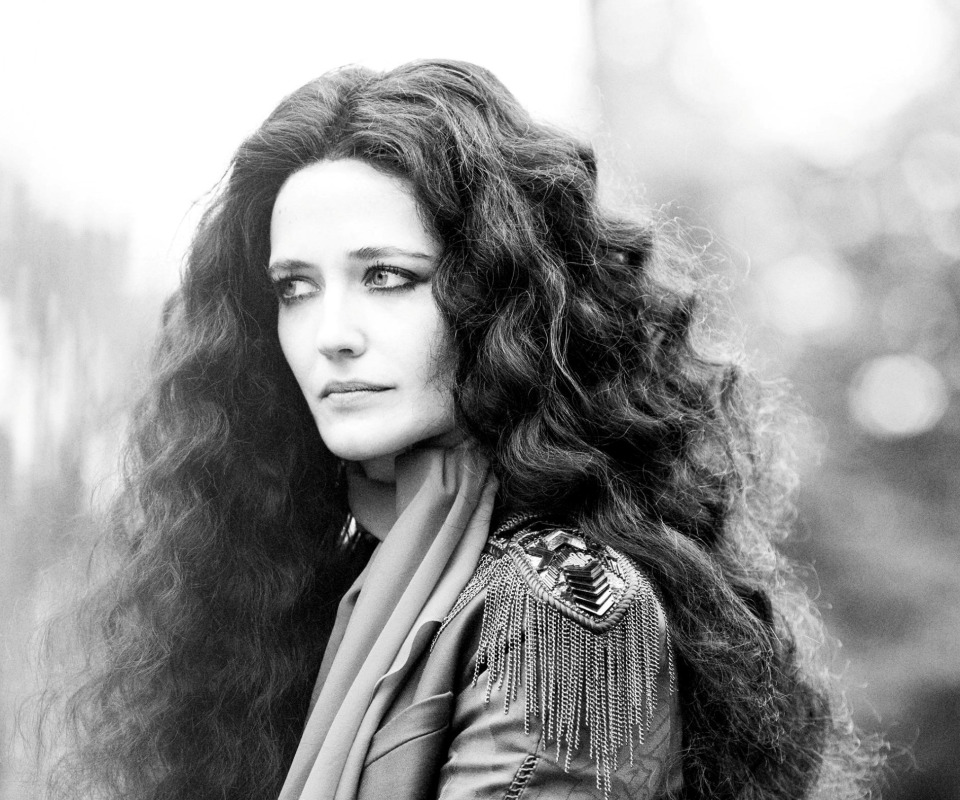 Download wallpaper actress, black and white, curls, Eva Green, Eva ...