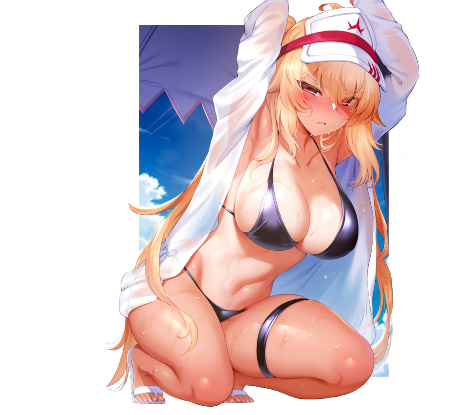 Download wallpaper kawaii, girl, hot, sexy, beach, anime, blonde, babe,  section seinen in resolution 960x854