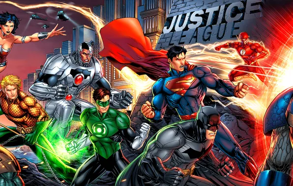 Picture batman, superman, green lantern, cyborg, DC Comics, Flash, Aquaman, Justice League