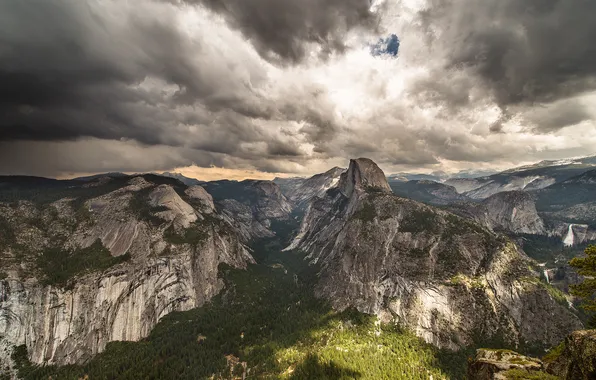 The sky, mountains, storm, spring, CA, May, USA, Yosemite