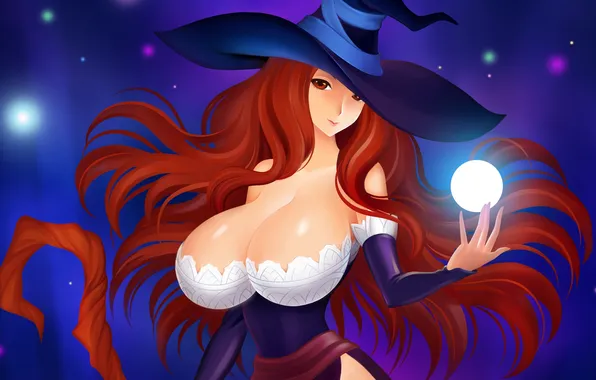 Chest, girl, hair, ball, hat, dress, Tits, witch