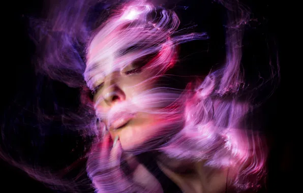 Girl, light, line, abstraction, face, style, lilac, color