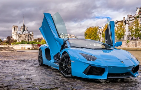 Picture Lamborghini, Paris, Blue, Aventador