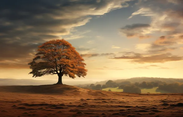 Landscape, tree, oak, majestic