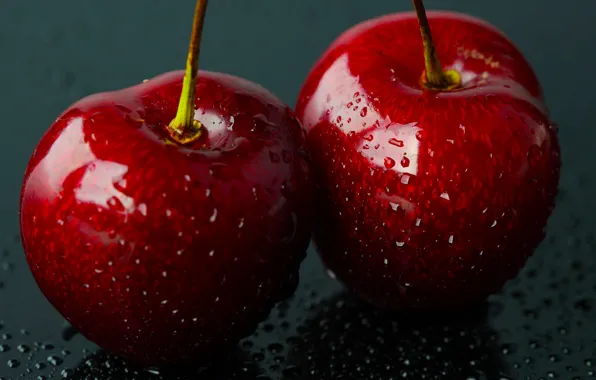 Picture water, drops, macro, berries, cherry