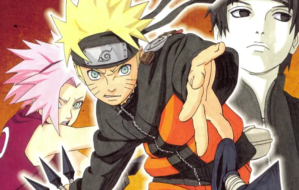 Anger, Naruto, Sakura, friends, three, ninja, Naruto Uzumaki, Sai