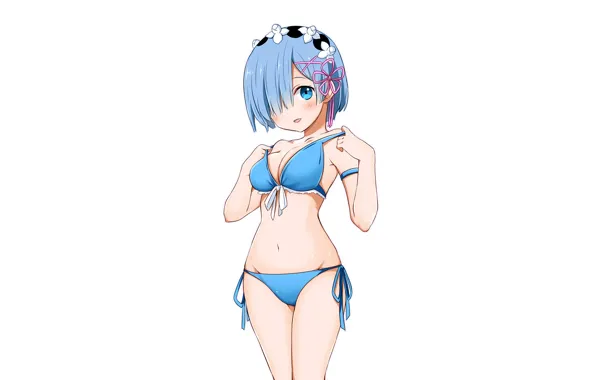 Girl, sexy, cleavage, boobs, anime, blue eyes, beautiful, ribbons