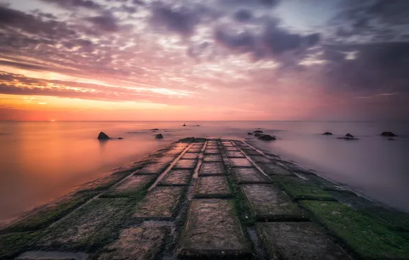 Picture nature, Sunset, Breakwater