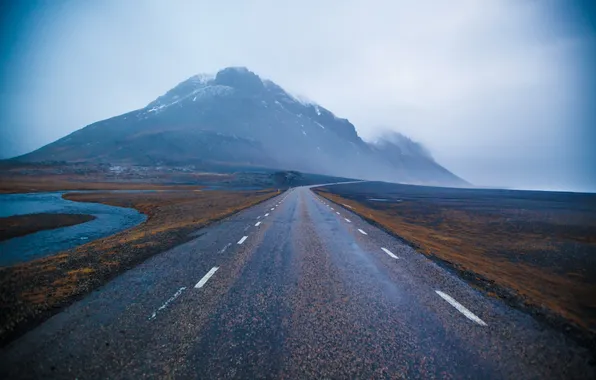 Picture road, landscape, fog, mountain